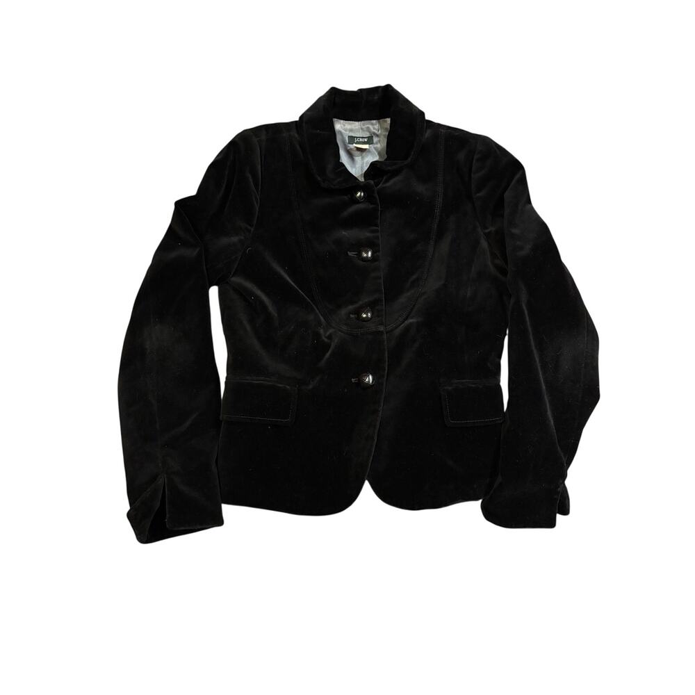 J.Crew Black Velvet Blazer Jacket Women’s Size 6 Button Front Cotton Velvet